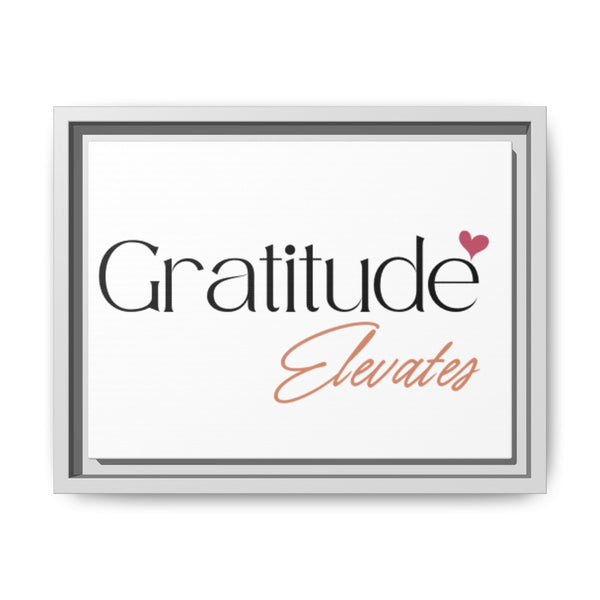 Vibrant multi-color framed matte canvas print, Gratitude Elevates product illustration