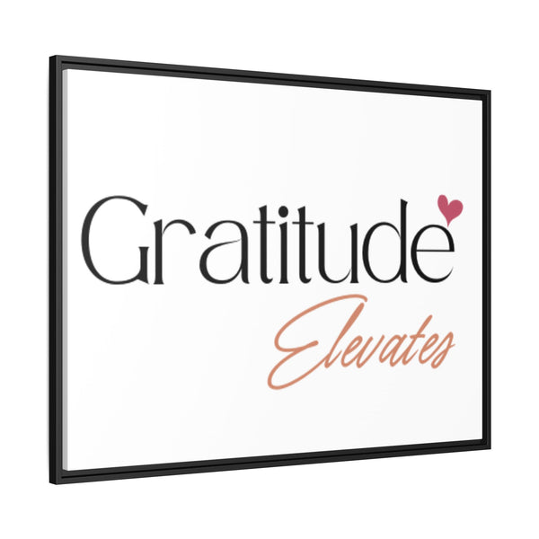 Colorful framed matte canvas with the words 'Gratitude Elevates' printed on it
